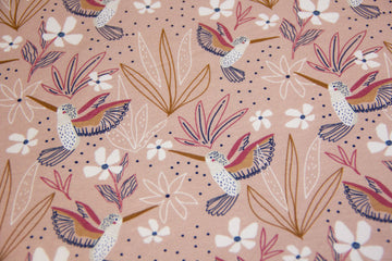 Jersey mit Kolibris und Blumen, altrosa, 0,5 m